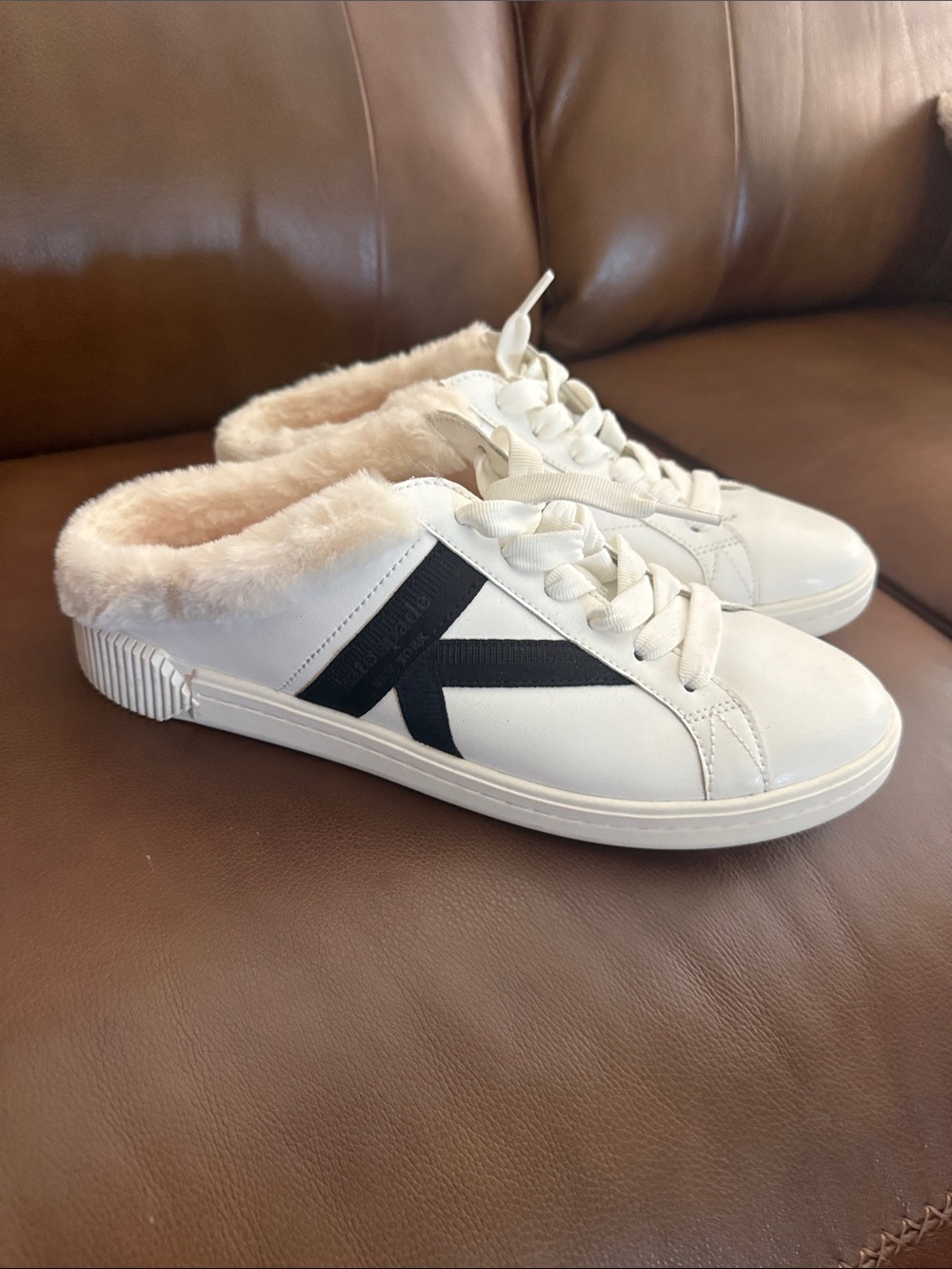kate spade signature mule sneakers…White/Black with Cream Fur Collar